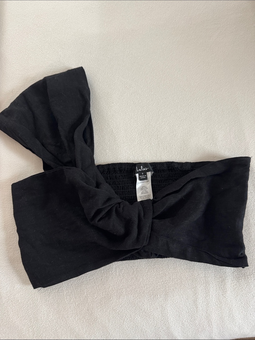 Lulus What's Knot To Love Black One-shoulder Knot-front Crop Top - Size S - Picture 2 of 2